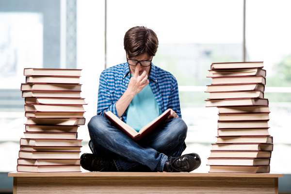 Reading stacks of books